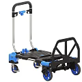 Black And Blue Utility Cart With Sturdy Handle And Four Wheels For Efficient Transport