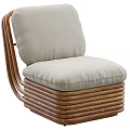 Modern Leisure Chair With Curved Wooden Frame And Light Beige Cushion