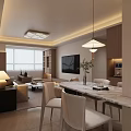 Warm Modern Minimalist Living Dining Room Interior Design With Cozy Ambient Lighting And Comfortable Furniture