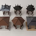 Traditional Pavilion Models With Sloped Roofs Different Colors And Wooden Bases