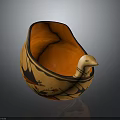 Traditional Decorative Bowl With Orange Interior And Black Red Landscape Patterns And Small Duck Ornament
