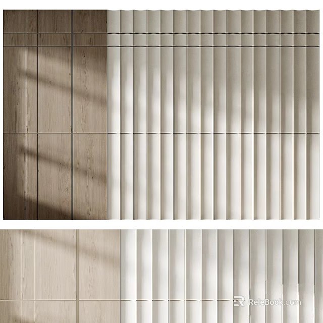 Modern Background Wall Designs With Wooden Texture And White Striped Patterns 3d model 