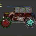 Vintage Car With Rusty Red White Exterior Wooden Metal Body Classic Design Spoked Wheels