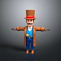 3D Cartoon Character Wearing Top Hat Brown Coat Red Bow Tie And Pocket Watch