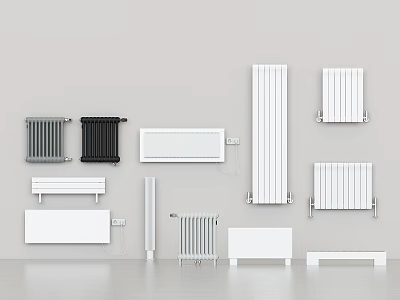 Various Modern Heating Radiators In Different Styles And Colors For Home Interior 3d model