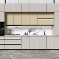 Modern Kitchen Sideboard With Light Wood Cabinets Marble Countertop And Decorative Plant