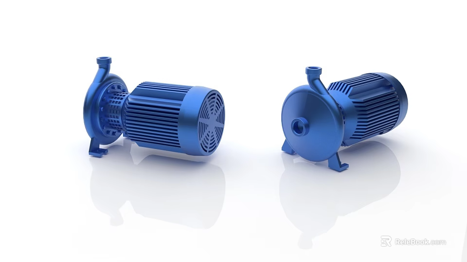 Two Blue Industrial Pumps Showcasing Mechanical Design And Structure From Different Angles 3d model