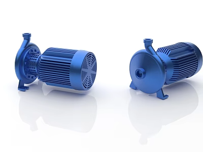 Two Blue Industrial Pumps Showcasing Mechanical Design And Structure From Different Angles 3d model