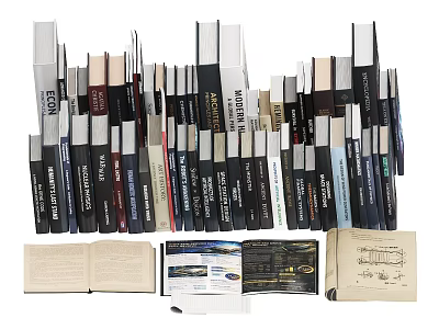 Books And Magazines Collection Featuring Various Spines Open Pages And Displayed Content 3d model