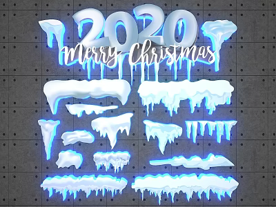 2020 Merry Christmas Glowing Icicle Design Elements for Holiday Decor 3d model