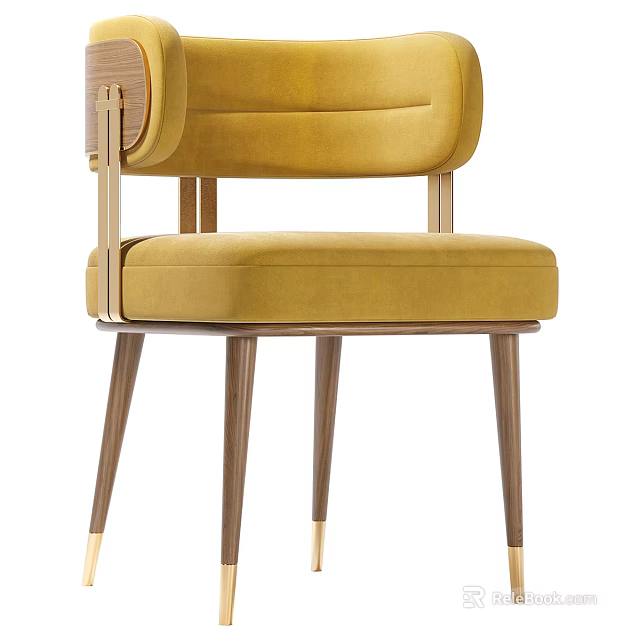 Yellow Velvet Accent Chair with Tufted Backrest Wooden Armrests and Metal Legs 3d model 