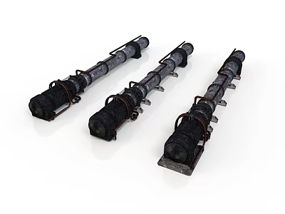 Industrial Metal Pipe Equipment With Brackets And Connectors For Machinery 3d model