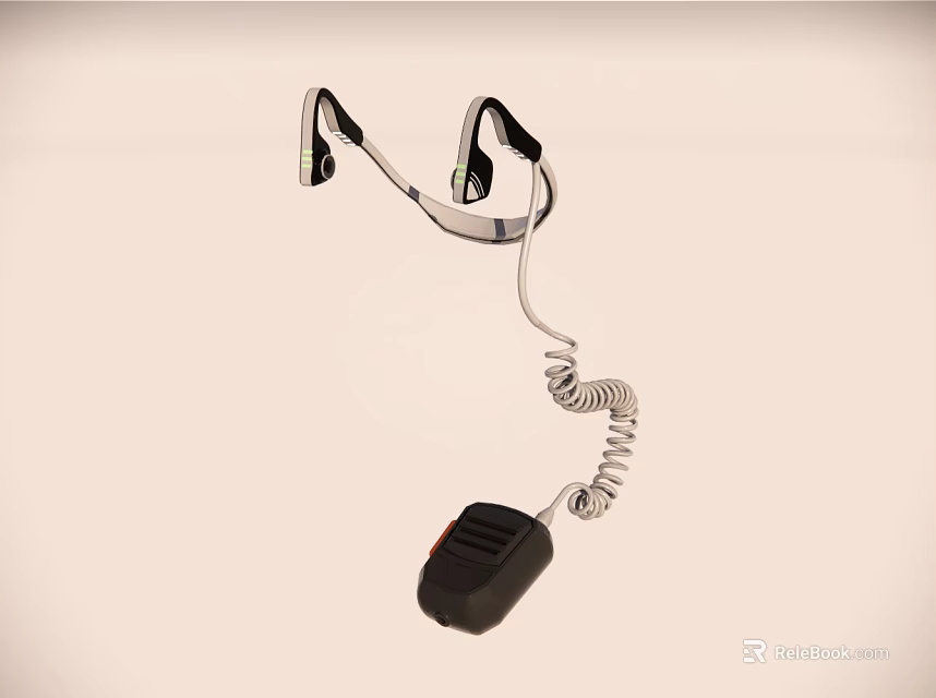 Ergonomic Behind The Ear Headset With Coiled Cable And Black Controller 3d model 