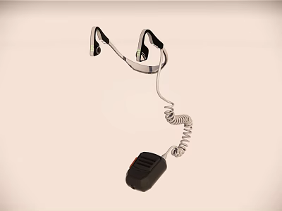 Ergonomic Behind The Ear Headset With Coiled Cable And Black Controller 3d model