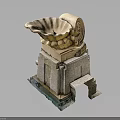 Ancient Ornate Stone Carving With Shell Shaped Top Scroll Design And Pedestal Base