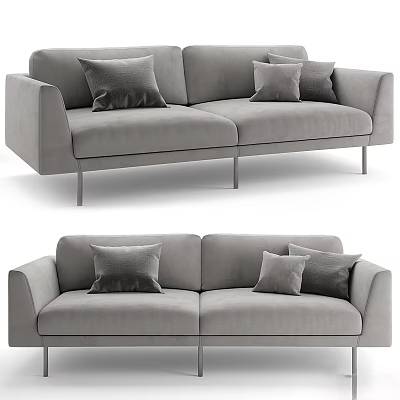 Grey Two Seater Sofa With Velvet Upholstery Decorative Pillows And Metal Legs 3d model