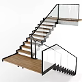 Modern Staircase Design With Glass Railing Wooden Steps And Metal Frame