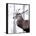 Animal Painting Of Deer With Large Antlers In Snowy Forest Setting