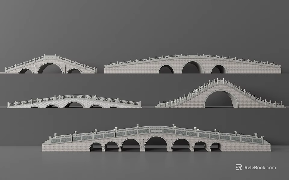 Landscape Bridges With Various Arch Designs And Stone Architectural Structures 3d model 