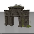 Modern Garden Design Featuring Stone Archway Structure With Grass And Vines 3d model