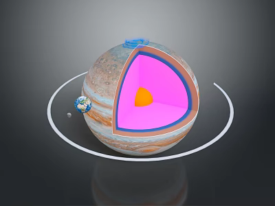 Planetary Landscape Of Jupiter Cross Section Showing Internal Structure With Core Rings And Earth 3d model