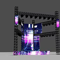 Stage Setup Black Truss Purple Blue Lighting Lightning Pattern Backdrop And WHERE WE ARE Text 3d model