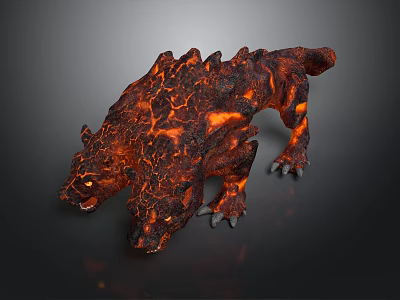 Dual Headed Lava Monster With Molten Rock Texture And Glowing Lava Body 3d model
