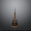 Tower Architectural Model With Multiple Towers Circular Base And Geometric Patterns