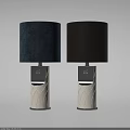 Two Modern Table Lamps with Navy Blue and Black Shades and White Textured Bases