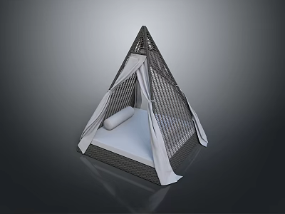 Triangle Shaped Outdoor Daybed Furniture With White Canopy And Wicker Frame 3d model