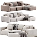 Modern Sectional Sofa with Soft Pillows Cozy Throw Blanket and Neutral Upholstery 3d model