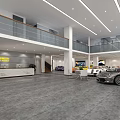 Modern Car Dealership Showroom With New Exhibition Car And Large Screen