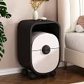 Modern Bedroom Interior With Black And White Nightstand Decorative Items Beige Bed And Green Plant