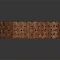 Circular Wooden Decorative Stand With Carved Diamond Pattern Sides And Wooden Grain Top