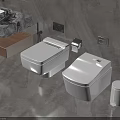 Modern Wall Mounted Toilet Design in Bathroom With Gray Stone Wall And Marble Sink