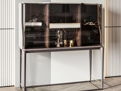 Modern Sideboard With Glass Doors Metal Frame And Gold Decorative Accents 3d model