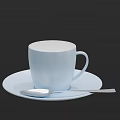 Light Blue Cup Placed On Light Blue Saucer With Silver Spoon 3d model