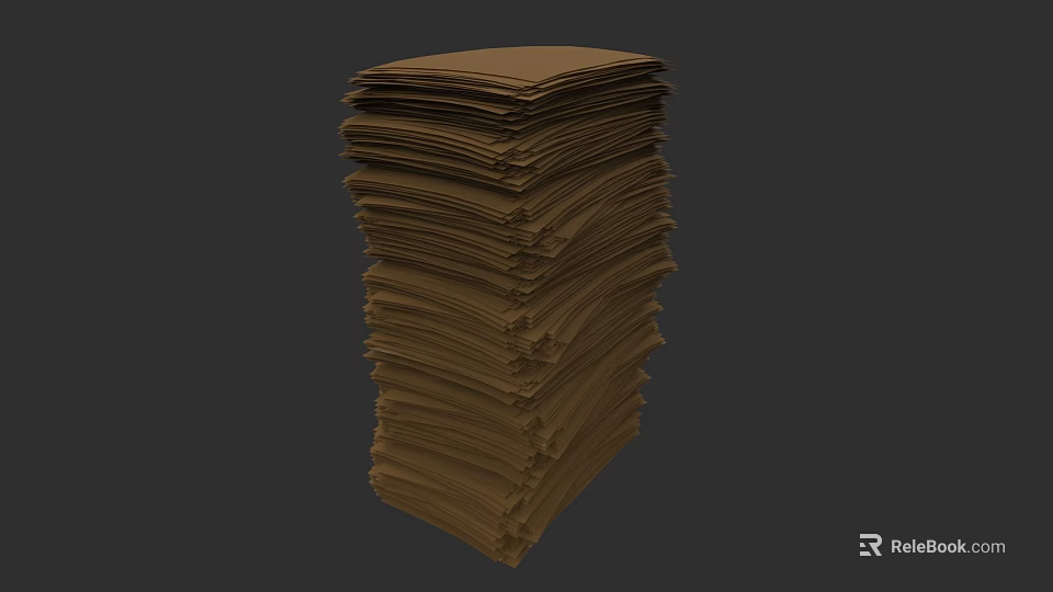 Neatly Stacked Brown Papers Pile With Textured Surface And Smooth Edges 3d model 