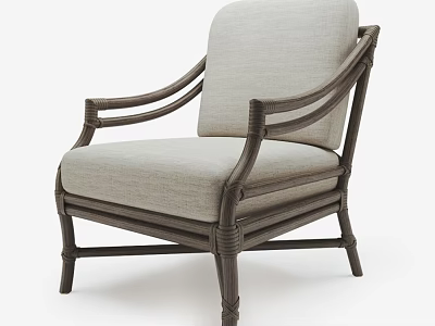 Comfortable Rattan Leisure Chair With Light Gray Cushion And Woven Frame Design 3d model