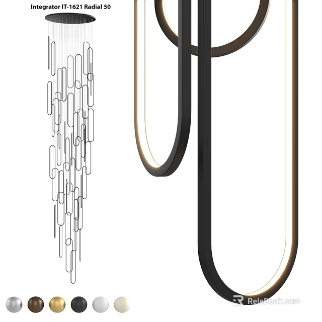 Modern Minimalist Chandelier With Black And Gold Curved Lines For Interior Lighting 3d model 