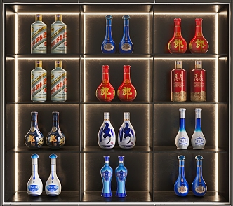 Liquor Ornaments Combination Liquor New Chinese Style Bottle Ornaments Fenjiu Maotai Langjiu Yanghe 3d model