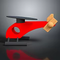Red Toy Helicopter With Black Base And Wooden Propeller Blades