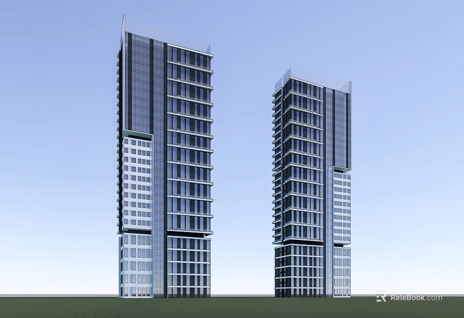 Modern Twin High Rise Office Buildings With Glass Curtain Walls And Architectural Design 3d model 