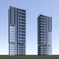 Modern Twin High Rise Office Buildings With Glass Curtain Walls And Architectural Design