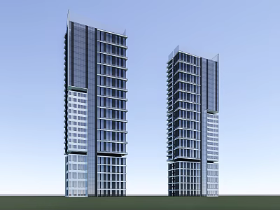 Modern Twin High Rise Office Buildings With Glass Curtain Walls And Architectural Design 3d model