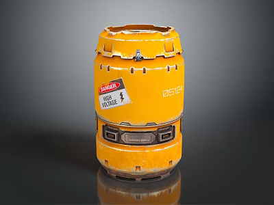 Yellow Gas Container With Danger Label And Lightning Symbol Metal Reinforced Rings For Home Use 3d model