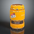 Yellow Gas Container With Danger Label And Lightning Symbol Metal Reinforced Rings For Home Use