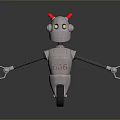 Robot Character With Silver Metallic Body Red Antennae Green Eyes Mechanical Arms And Wheels