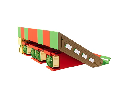 Playful Colorful Striped Toy Structure With Brown Ramp And Green Components 3d model