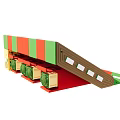 Playful Colorful Striped Toy Structure With Brown Ramp And Green Components